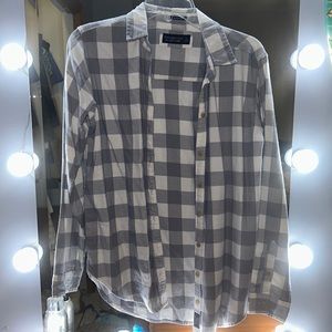 Abercrombie gray and white checkered boyfriend flannel